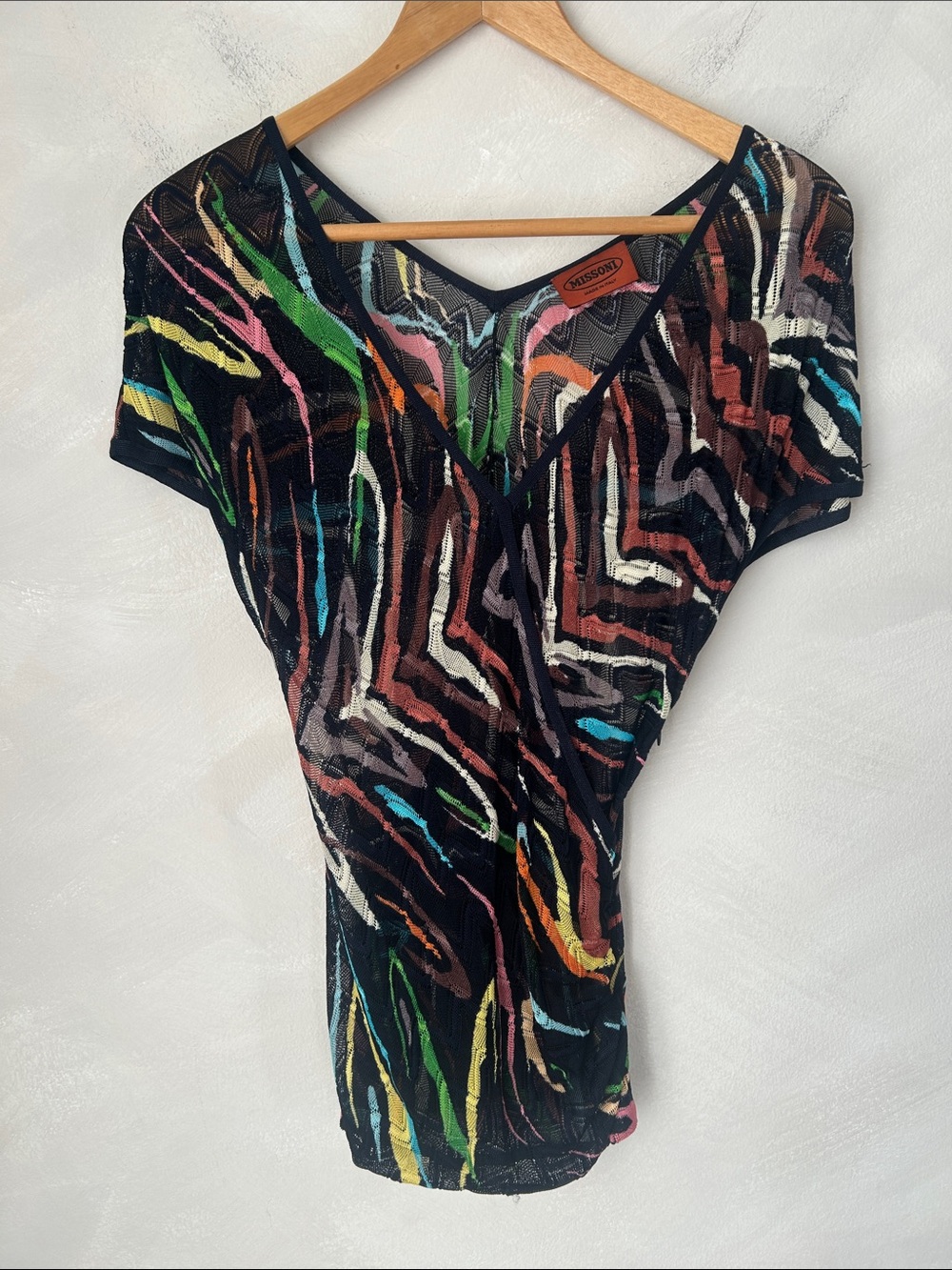 Vintage Missoni Spring 2004 Crossover Wrap Top Abstract Knit Y2K Designer sz 40